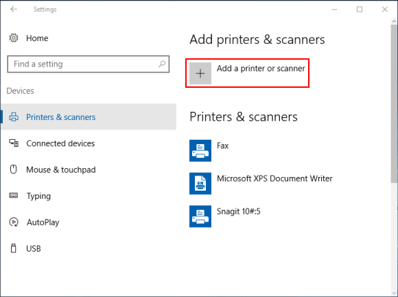 Add a printer or scanner option